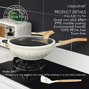 Non-stick induction cookware set -pack -13-Black & 12.6inch Non-stick induction wok pan with cooking utensils - White