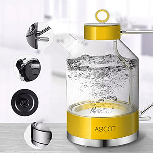 Electric Kettle, ASCOT Glass Electric Tea Kettle 1.7L 1500W Retro Tea Heater & Hot Water Boiler, No Plastic, BPA-Free, Cordless, with Auto Shut-Off and Boil-Dry Protection (Dandelion Yellow)