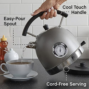 West Bend Electric Kettle Retro-Styled Stainless Steel 1500 Watts with Auto-Shutoff & Boil-Dry Protection, 1.7-Liter, Gray
