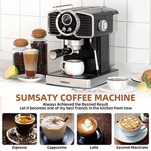 SUMSATY Retro Espresso Coffee Machine, Espresso Machine with Milk Frother, 20 Bar Pump Professional Cappuccino and Latte Machine, 1.8L Removable Water Tank,1350W