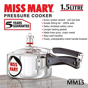 Hawkins Miss Mary Aluminium Pressure Cooker Silver 1.5 Litre