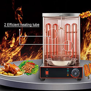 Li Bai Shawarma Machine Electric Vertical Kebab Grill Gyro Rotisserie Oven Meat Broiler with 2 Heating Tubes Stainless Steel Body 110V For Home Restaurant Kitchen（Registered Design Patent）