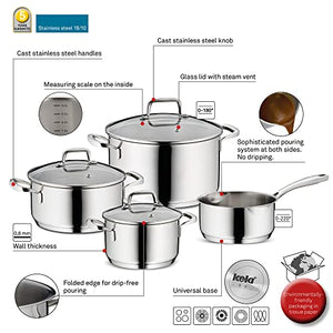 Kela Kitchen Cookware Set, Stainless Steel, 7-Piece Kitchen Set, High-Quality Optimal Heat Distribution, Flavoria Collection