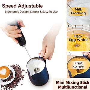 JUNOESQUE Electric Milk Frother Handheld, USB Charging, Speed Adjustable, for Home and Cafe to Make Latte, Cappuccino, Caramel Macchiato
