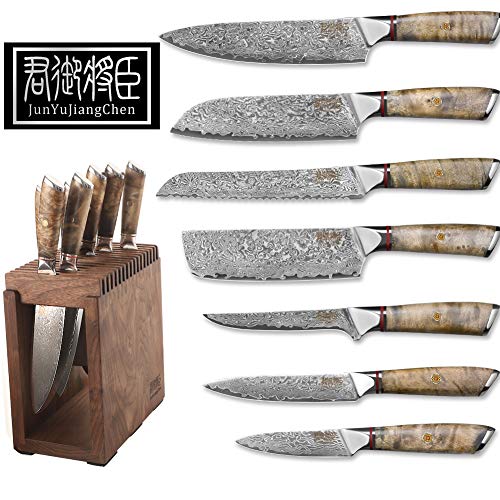  Damascus Kitchen Knife Set, SHAN ZU 7-Piece Professional Knife  Sets for Chefs, Japanese AUS-10V Super Steel With G10 Handle Knife Block  Set, GYO Series: Home & Kitchen