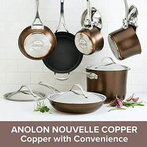 Anolon Nouvelle Copper Hard Anodized Nonstick Cookware Pots and Pans Set, 11 Piece, Sable