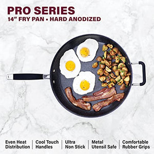 Granitestone Pro 14” Frying Pan Nonstick Extra Large Hard Anodized Frying Pan with Ultra Nonstick Coating, Family Sized Open Skillet with Stay Cool Rubberized & Helper Handle, Oven & Dishwasher Safe