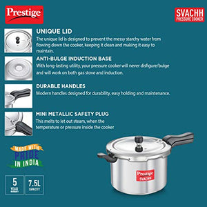 Prestige Svachh Aluminium Pressure Cooker, 7.5 L - Deep Lid for Spillage Control