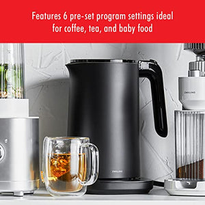 Zwilling Enfinigy Cool Touch Electric Kettle Pro, 6 Preset, 1.5L, 1500W, Black & Enfinigy Cool Touch Toaster 2 Slice with Extra Wide 1.5" Slots for Bagels, 7 Toast Settings,Black
