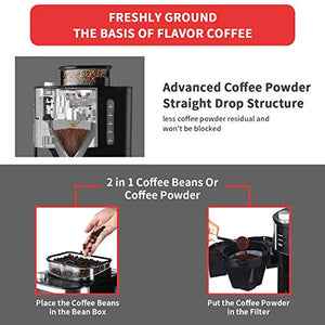 10-Cup Drip Coffee Maker, Grind and Brew Automatic Coffee Machine with Built-In Burr Coffee Grinder, Programmable Timer Mode and Keep Warm Plate, 1.5L Large Capacity Water Tank，950W