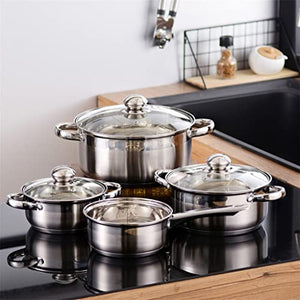 LEPSJGC Stainless Steel Kitchen Cookware Set 7 Piece Pan Set Pan Frying Pan Casserole With Glass Lid (Color : A, Size : As the picture shows)