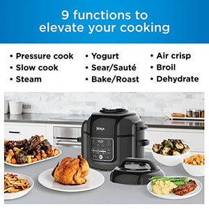 Ninja OP302 Foodi 9-in-1 Pressure, Broil, Dehydrate, Slow Cooker, Air Fryer, and More, with 6.5 Quart Capacity and 45 Recipe Book, and a High Gloss Finish