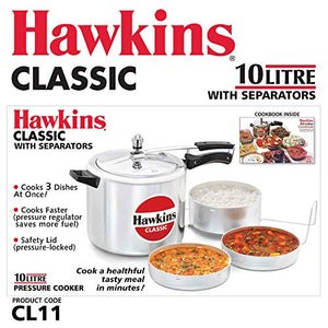 Hawkins Classic Pressure cooker, 10 L WITH SEPERATOR, Silver
