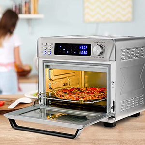Ovente Digital Stainless Steel Multi-Function Air Fryer Oven Combo 26 Quart with Accessories, 1700 Watt Countertop Rotisserie Convection Oven & Dehydrator for Chicken Pizza Veggie, Silver OFD4025BR