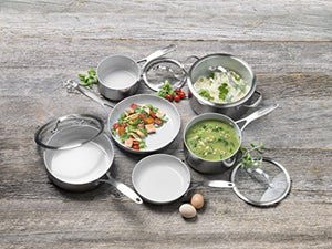 GreenPan Venice Pro Tri-Ply Stainless Steel Healthy Ceramic Nonstick 10 Piece Cookware Pots and Pans Set, PFAS-Free, Multi Clad, Induction, Dishwasher Safe, Oven Safe, Silver