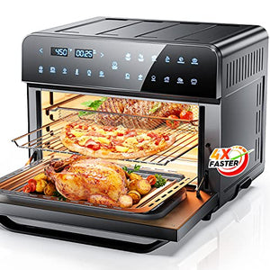 Air Fryer Oven, 12 in 1 Air Fryer Toaster Oven with Digital Touchscreen, 1800W Convection Oven Countertop Combo with 26.3 QT/25L Large Capacity, Oil-free, Easy Cooking, 5 Accessories, Black