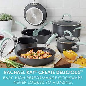 Rachael Ray 11-Piece Hard Anodized Aluminum Cookware Set, Light Blue Handles