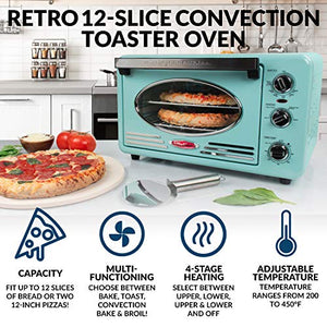Nostalgia RTOV2AQ Large-Capacity 0.7-Cu. Ft. Aqua & New and Improved Wide 2-Slice Toaster Perfect For Bread, English Muffins, Bagels, 5 Browning Levels, With Crumb Tray & Cord Storage, Aqua