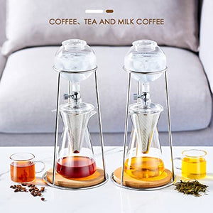 Iced Coffee Cold Brew Drip Tower Coffee Maker, Portable Cold Drip Coffee System, High Borosilicate Glass Coffee Pot and Stainless Steel Valve Funnel Filter, Adjustable Speed Valve, 200ml, 2-3 Cup