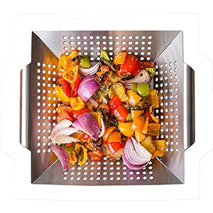 PDGJG Vegetable Grill Basket Stainless Steel Square BBQ Grid Topper Barbecue Wok BBQ Accessories for Grilling Veggies Fish Kabob Pizza (Size : Small)