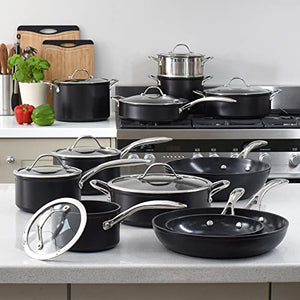 ProCook Professional Ceramic Non-Stick Cookware Set - 12 Piece - Saucepans, Frying Pans, Steamer, Wok and More - Induction Compatible - Toughened Glass Lids - Oven Proof - Dishwasher Safe