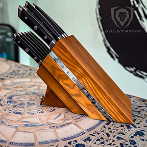 DALSTRONG 12-Piece Knife Block Set - Gladiator Series - Black Handles - German HC Steel - Hand-made Manchurian Ash Wood Block - NSF Certified