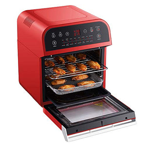 GoWISE USA GW44801 Deluxe 12.7-Quarts 15-in-1 Electric Air Fryer Oven with Rotisserie and Dehydrator + 50 Recipes (Red), QT