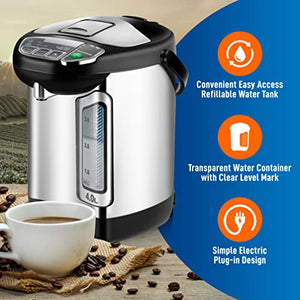 Electric Water Boiler and Warmer - 4L/4.23 Qt Stainless Steel Hot Water Dispenser w/ Rotating Base, Keep Warm Temperature Set, Auto Shut Off, Safety Lock, Instant Heating for Coffee & Tea