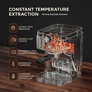 Espresso Machine Cappuccino Coffee Maker 19 Bar Fast Heating System with Milk Frother for Espresso/Cappuccino/Latte/Moka Brewing,Cups Choices Button,1300W