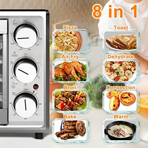 SMETA Toaster Oven Air Fryer Combo Toast Ovens Countertop, Small Toast Oven 8-in-1 Baking Oven 12 inch, Compact 6 Slice Bread with Cookies Bake Pan & Broil Rack, Easy-to-clean, Stainless Steel