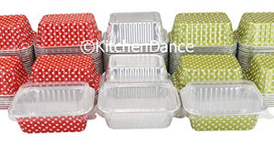 KitchenDance Disposable Aluminum Mini 6 ounce Individual Sized Loaf Pans #4004 Color & Lid Options (Red Polka Dot- With Lids, 500)