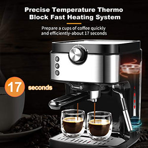 Espresso Machine Coffee Machine With Foaming Milk Frother Wand 15 Bar, High Performance 1300W For Espresso, Cappuccino, Latte, Machiato, For Home Barista, No-Leaking 900ml Removable Water Tank Coffee Maker