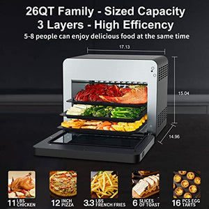 Geek Chef 25QT Air Fryer Toaster Oven, Extra Large Capacity, Fit 12" Pizza, 6 Slices Toast, Rotisserie and Dehydrator, Pizza, Steam, Double-layer Glass Door, 6 Accessories Include