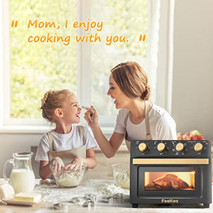 Air Fryer Toaster Oven, Feekaa Black and Gold Toaster 4 Slice, 21 QT 1700W Convection Countertop, 7-in-1 Combo, 7 Accessories, Healthy Cooking User Friendly