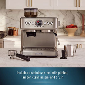 Calphalon Temp iQ Espresso Machine with Grinder, Dual Thermoblock, and Milk Frother, Home Espresso Machine, Stainless Steel