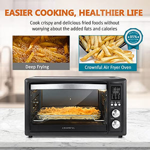 CROWNFUL Air Fryer Toaster Oven, 32 Quart Convection Roaster with Rotisserie & Dehydrator Combo Cooker, 12 Presets, Accessories and Cookbook Included, ETL Listed (Black)