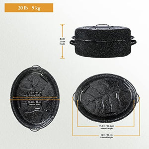 Granite Ware 20 lb. Capacity (19 in) Covered Oval Roaster, Speckled Black / Enamel on Steel