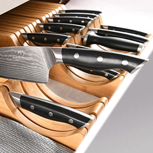 Kitchen Knife Set, 14 Pieces Damascus Steel Knife Block Sets with Bamboo Knives Drawer Organizer, Perfect for Home and Chefs, Premium Knife Holder, Gift for Christmas and Housewarming