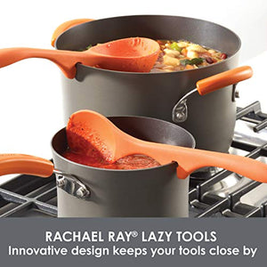 Rachael Ray Brights Hard-Anodized Nonstick Cookware Set with Glass Lids, 14-Piece Pot and Pan Set & Kitchen Tools and Gadgets Nonstick Utensils/Lazy Spoon and Ladle, 2 Piece, Orange