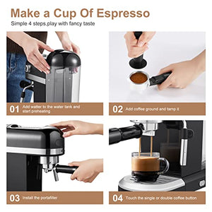 Geek Chef Espresso Machine with Thermal Fast Heating System, Milk Frother Steam Wand, 20 Bar Pump Pressure Espresso and Cappuccino latte Maker, 1.4L Water Tank, Perfect for Home Barista