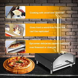 Outdoor Pizza Oven, Portable Hard Wood Pellet Pizza Oven, Stainless Steel Construction, with Pizza Stone, Scoop, Anti-Scald Glove, Pizza Oven Cover