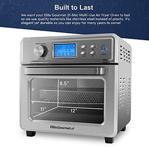 Elite Gourmet EAF8190D Digital Programmable Fryer Oven, Oil-Less Convection Oven Extra Large 22 Quart Capacity, Fits 12" pizza, Grill, Bake, Roast, Air Fry, 1700-Watts, Stainless Steel