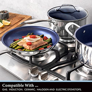 Granitestone Blue Nonstick Cookware Set, Tri-Ply Base, Stainless Steel Pots & Pans Set, 5 Piece Cookware, Includes, Frying Pans, Stock Pots & Skillets, Dishwasher & Induction Safe, Stay Cool Handles