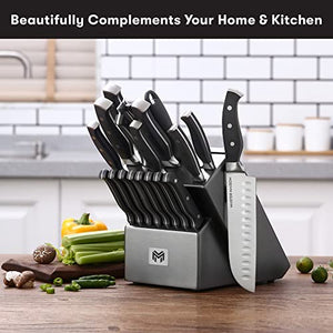 19-Piece Premium Kitchen Knife Set With Wooden Block | Master Maison German Stainless Steel Cutlery With Knife Sharpener & 8 Steak Knives (Gray)