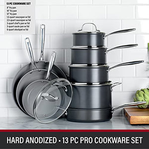 Granite Stone Pro Chalk Nonstick Pots & Pans Set 13 Piece Hard Anodized Premium Cookware Set with Ultra Nonstick Diamond & Mineral Coating, Oven, Dishwasher, & Metal Utensil Safe, Cool Touch Handles …