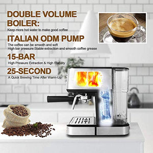 Gevi Espresso Machine 15 Bar Coffee Machine with Foaming Milk Frother Wand for Espresso, Cappuccino, Latte and Mocha, Steam Espresso Maker For Home Barista, Adjustable Milk Frothing and Double Temperature Control System, Stainless Steel, 1100W