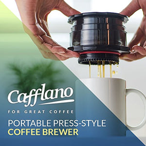 Cafflano Kompact Portable Coffee Maker - Black - Travel Hot and Cold Coffee Brewer French Press Pour Over - Travel Coffee Pot Cup