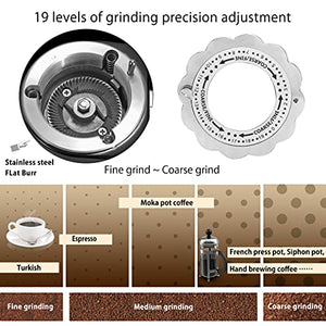 Huanyu Coffee Grinder Electric Flat Burr Grinding Machine Automatic Mill 35oz Coffee Bean Grinder with 19 Adjustable Grind Settings 36 Cups Professional Espresso Miller 200W Cleaning Brush Included