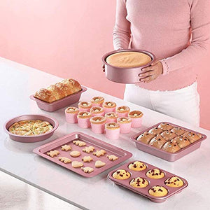 SRLIWHITE 22 Piece Baking Tool Set Food Grade Non Stick Coating Cake Mould Baking Tray Biscuit Bread Baking Tool Set Pink