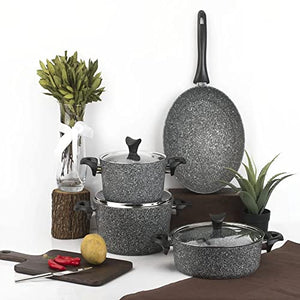 ERGUI 7 Piece Granite Cookware Set Gray Pan Kitchen Utensil Useful Non-Stick Pan Cookware Set (Color : Multicolor)